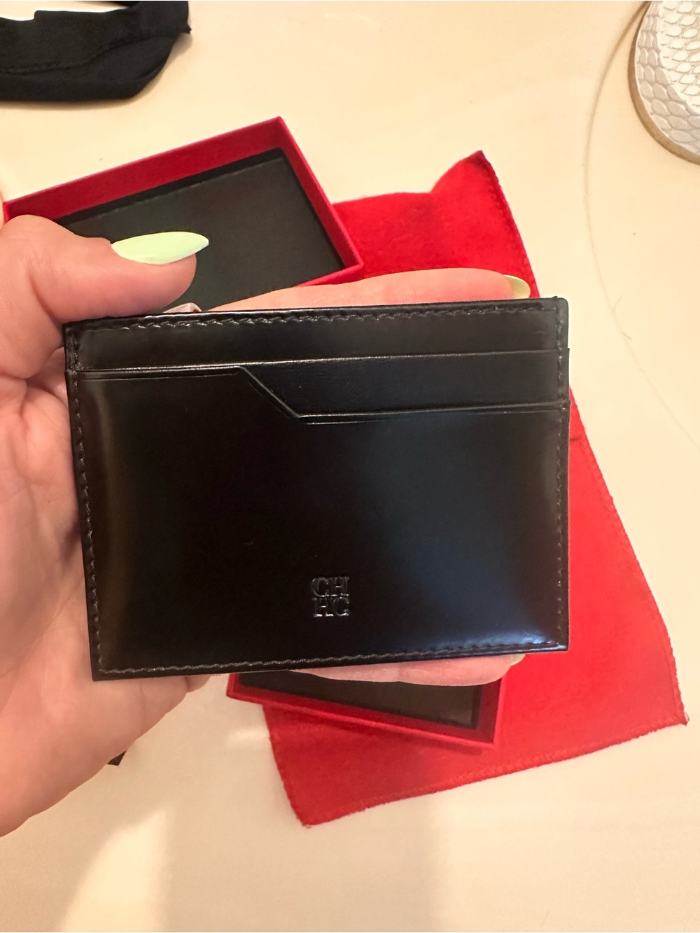 Carolina Herrera Black Patent Leather Slim Card Wallet